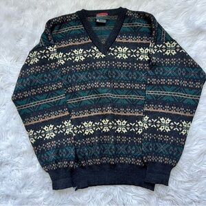 Vintage Robert Banks 100% Marino Wool Geometric Knit Sweater
